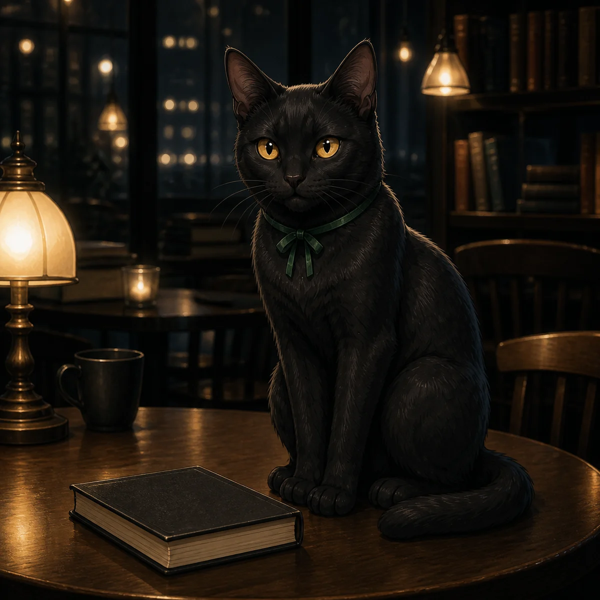 今夜の一冊のそばで読み直しを待つ黒猫セン